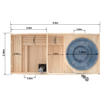 Fasssauna / Gartensauna / Banja / Oval Premium 5.0 M mit Hot Tube