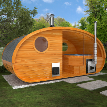 Fasssauna / Gartensauna / Banja / Oval Premium 5.0 M mit Hot Tube