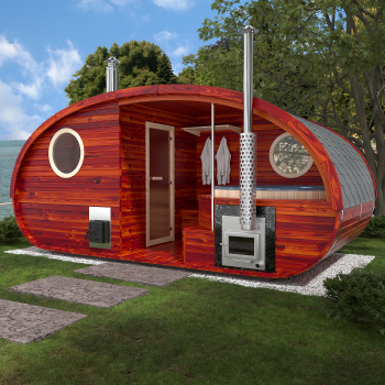 Preview: Fasssauna / Gartensauna / Banja / Oval Premium 5.0 M mit Hot Tube