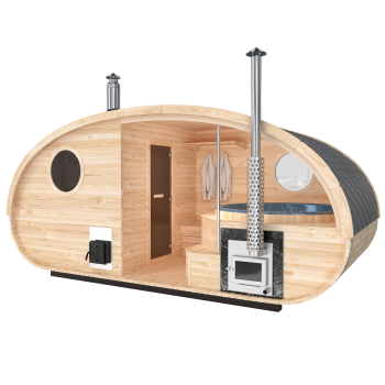 Fasssauna / Gartensauna / Banja / Oval Premium 5.0 M mit Hot Tube