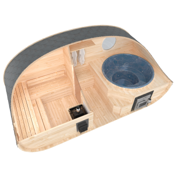 Fasssauna / Gartensauna / Banja / Oval Premium 5.0 M mit Hot Tube