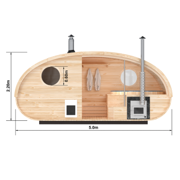 Fasssauna / Gartensauna / Banja / Oval Premium 5.0 M mit Hot Tube