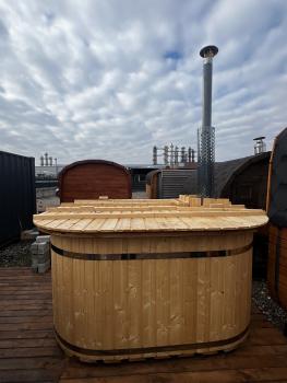 Preview: Hot Tub 200 x 170cm Kunststoff, mit inkl/ Holzofen, Holzdeckel, Edelstahlringe