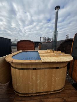 Preview: Hot Tub 200 x 170cm Kunststoff, mit inkl/ Holzofen, Holzdeckel, Edelstahlringe