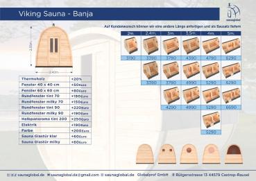 Fasssauna / Gartensauna / Banja / Viking 4,0 m mit Balkon