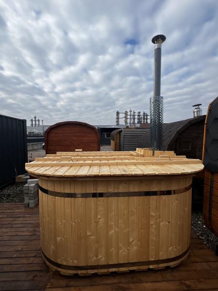 Hot Tub 200 x 170cm Kunststoff, mit inkl/ Holzofen, Holzdeckel, Edelstahlringe