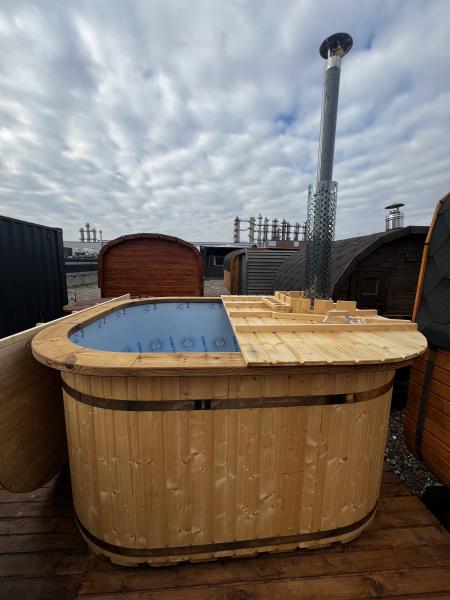 Hot Tub 200 x 170cm Kunststoff, mit inkl/ Holzofen, Holzdeckel, Edelstahlringe